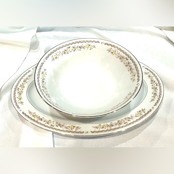 Vtg Ekco Int. Exquisite Fine China Golden Autumn Serving Platter & Dish Japan